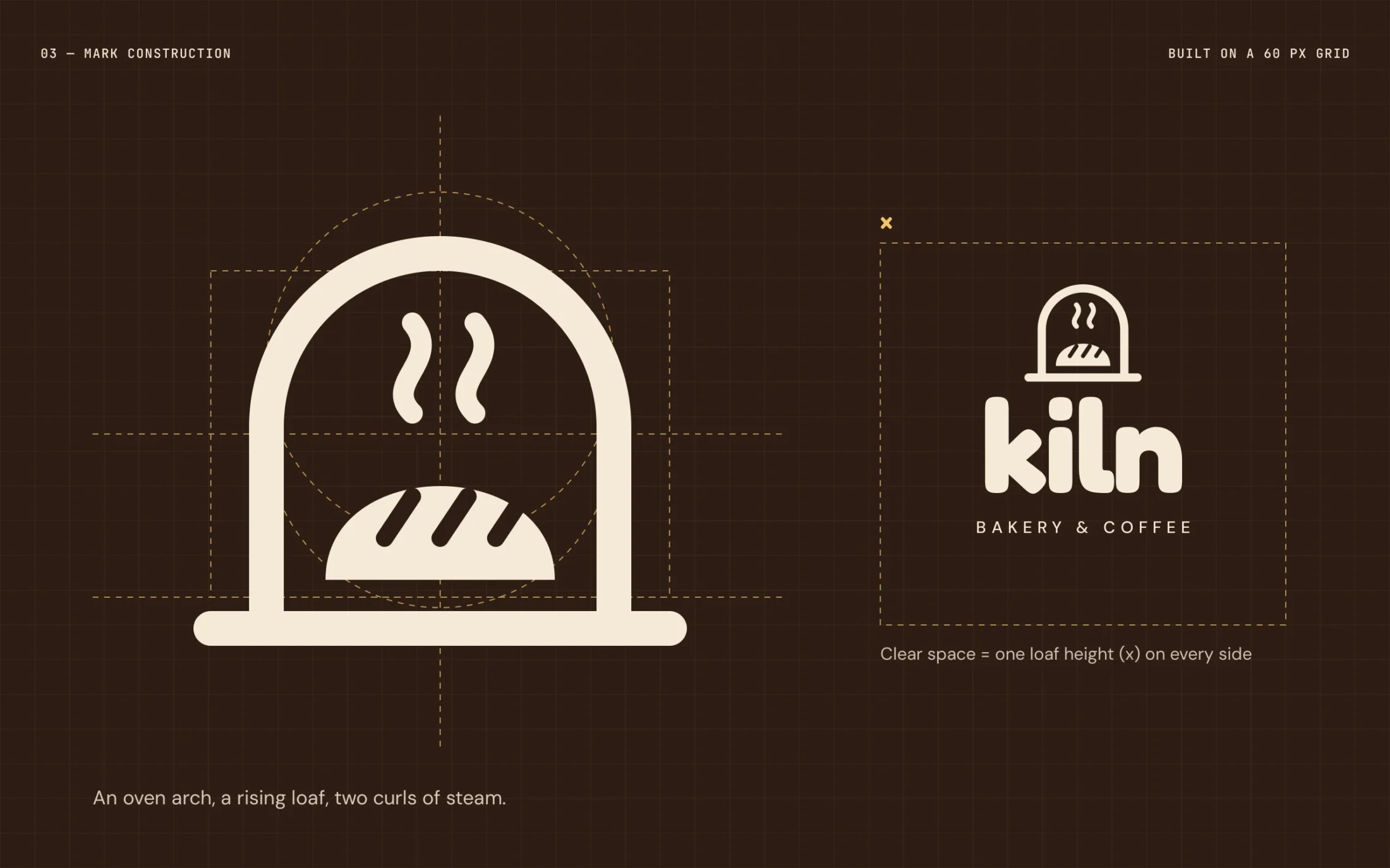 Kiln — Mark construction on a 60 px grid, with clear space